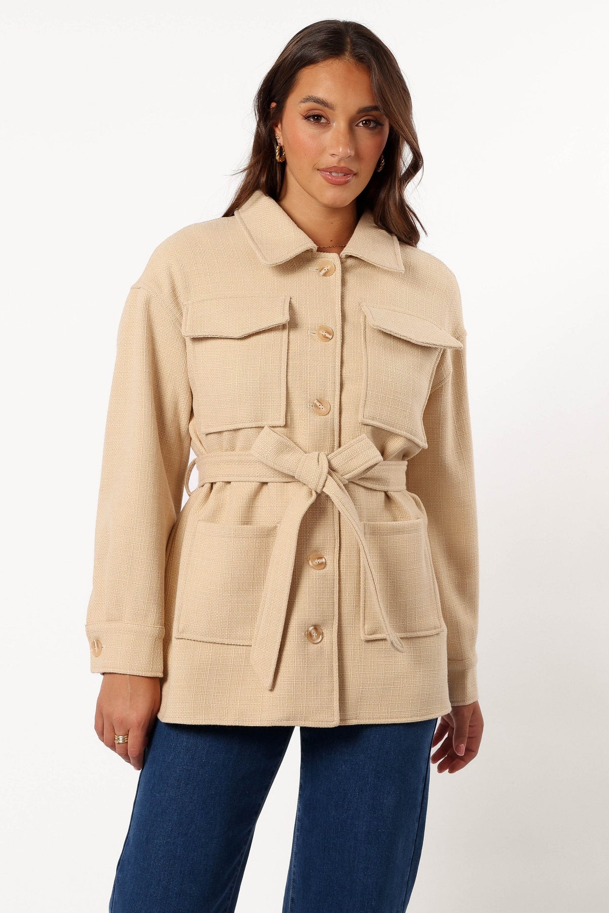 Petal and Pup USA OUTERWEAR Arlow Tie Front Shacket - Cream