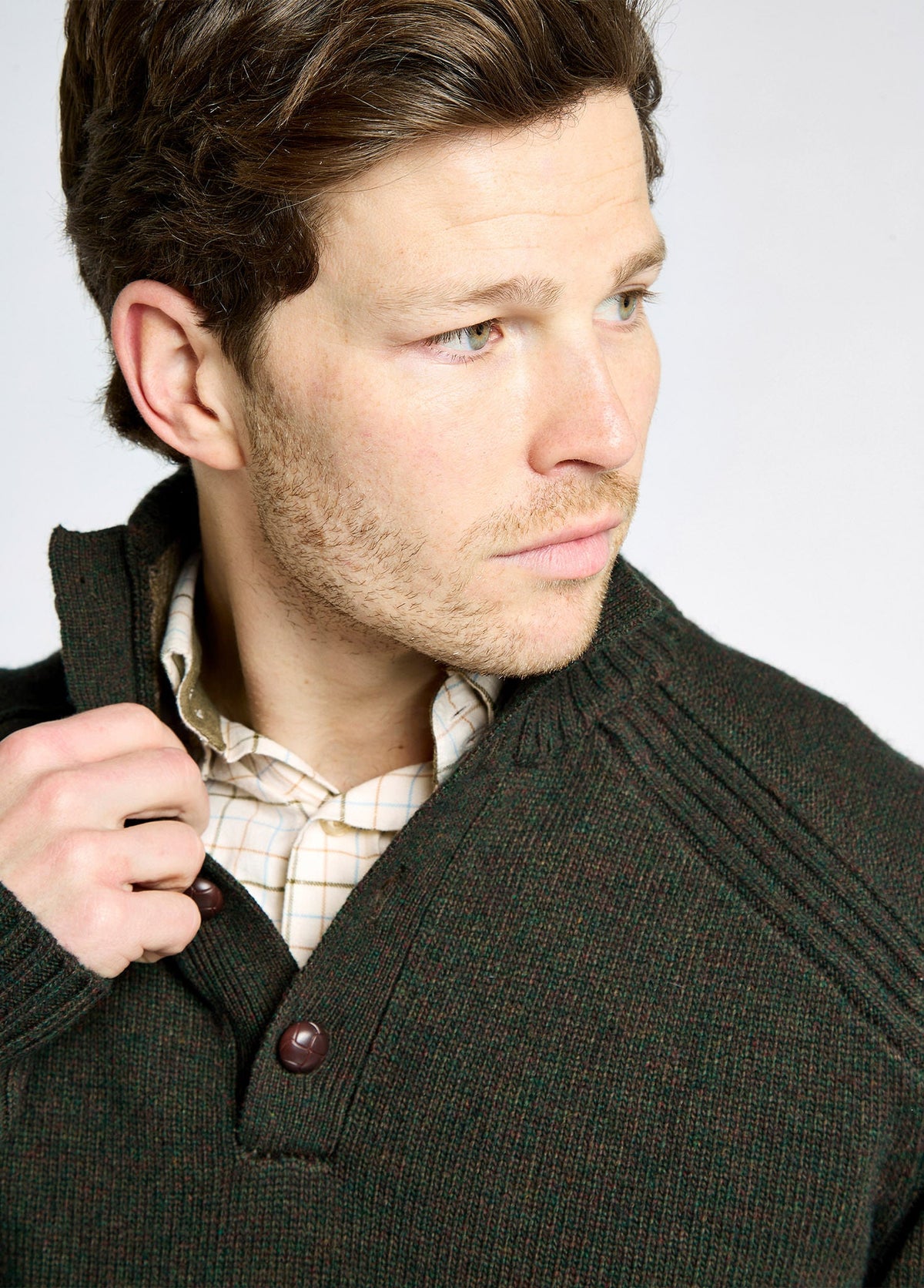 Men's Button-Front Sweater with Rayon Blend and Textured Knit, Olive